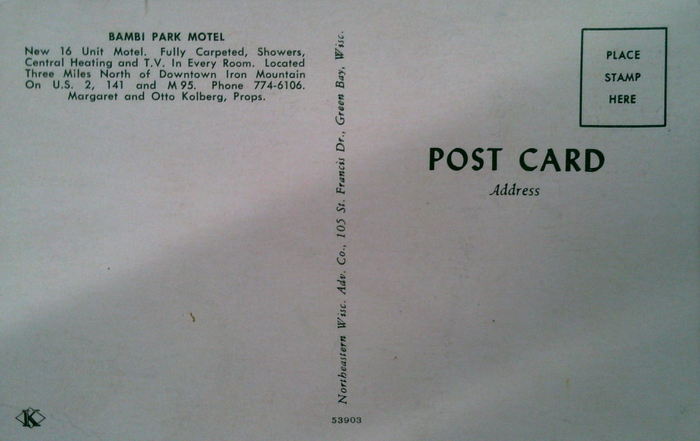 Woodlands Motel (Bambi Park Motel) - Old Post Card (newer photo)